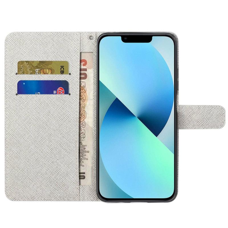 Capa Flip Para iPhone 14 Plus De Cordão Cinta De Penas