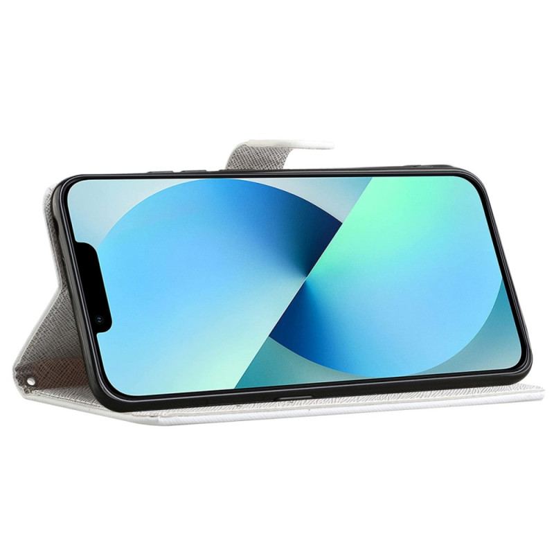 Capa Flip Para iPhone 14 Plus De Cordão Cinta De Penas