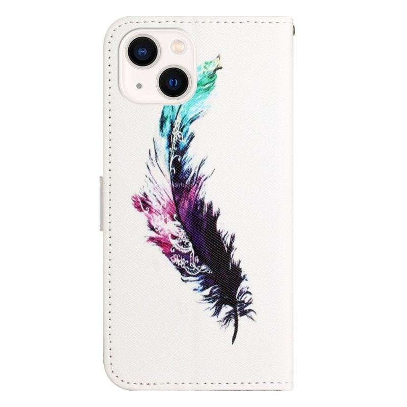 Capa Flip Para iPhone 14 Plus De Cordão Cinta De Penas