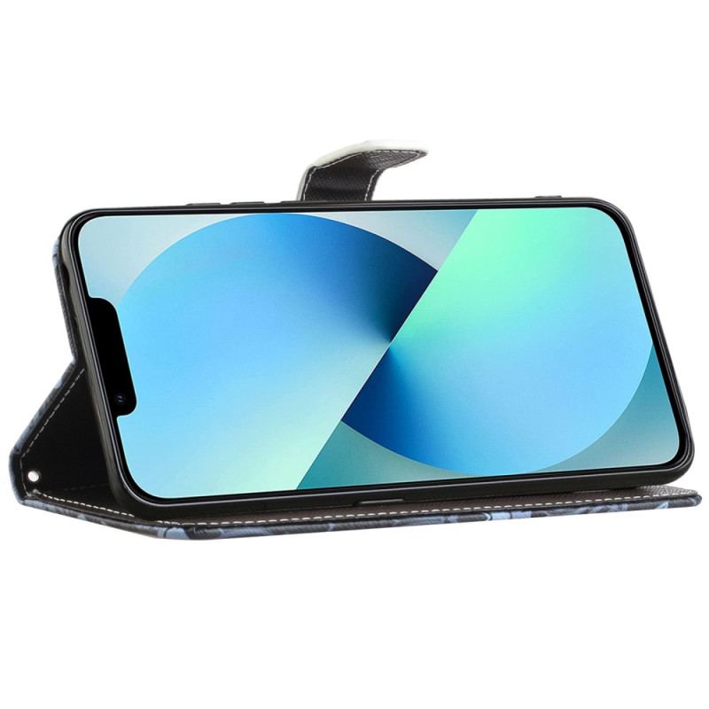 Capa Flip Para iPhone 14 Plus De Cordão Panda No Espaço Com Cordão