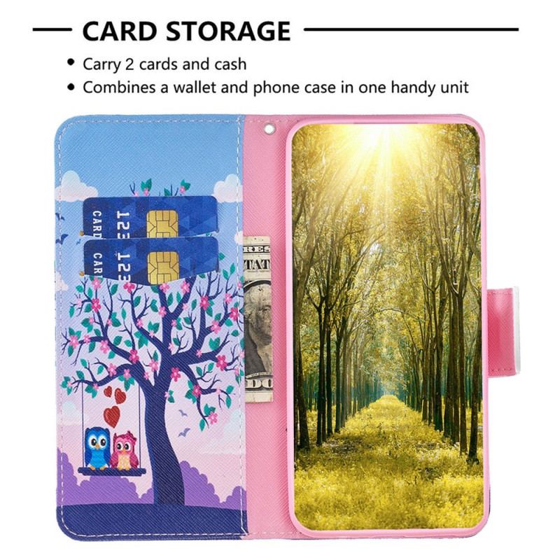 Capa Flip Para iPhone 14 Plus Corujas No Balanço