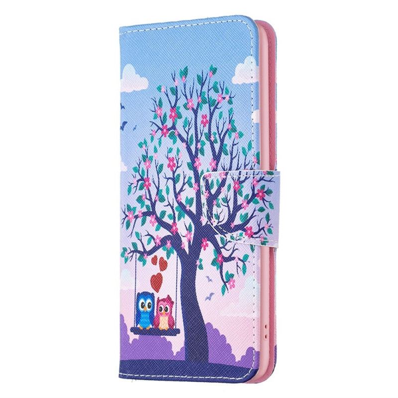 Capa Flip Para iPhone 14 Plus Corujas No Balanço