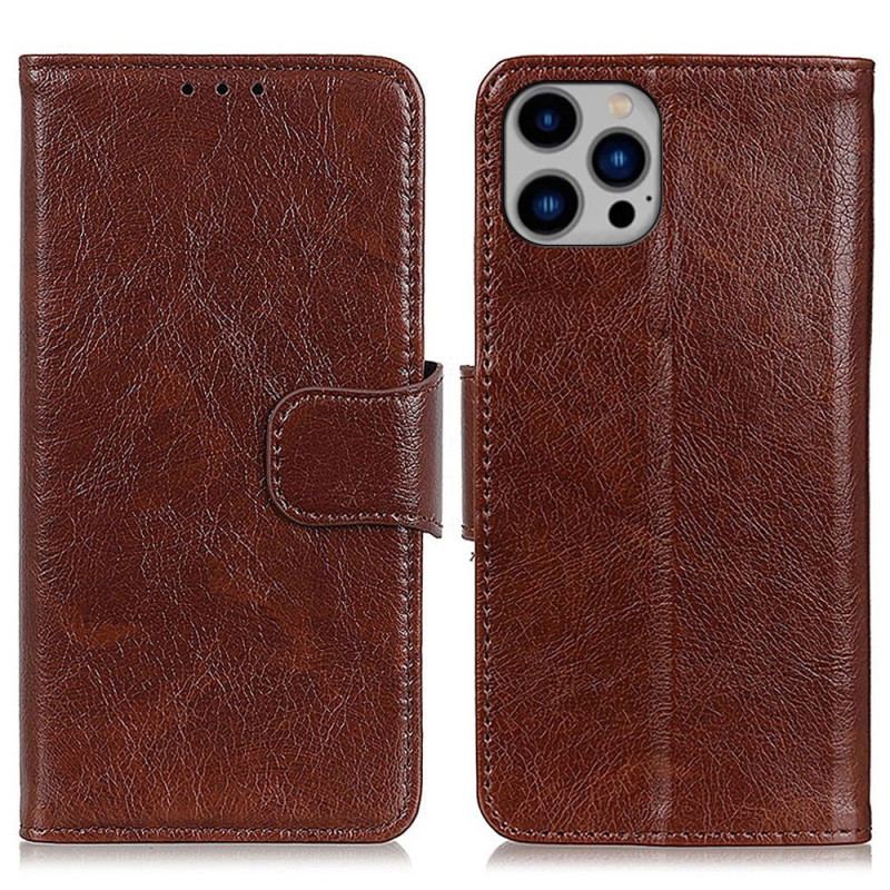 Capa Flip Para iPhone 14 Plus Couro Napa Rachado