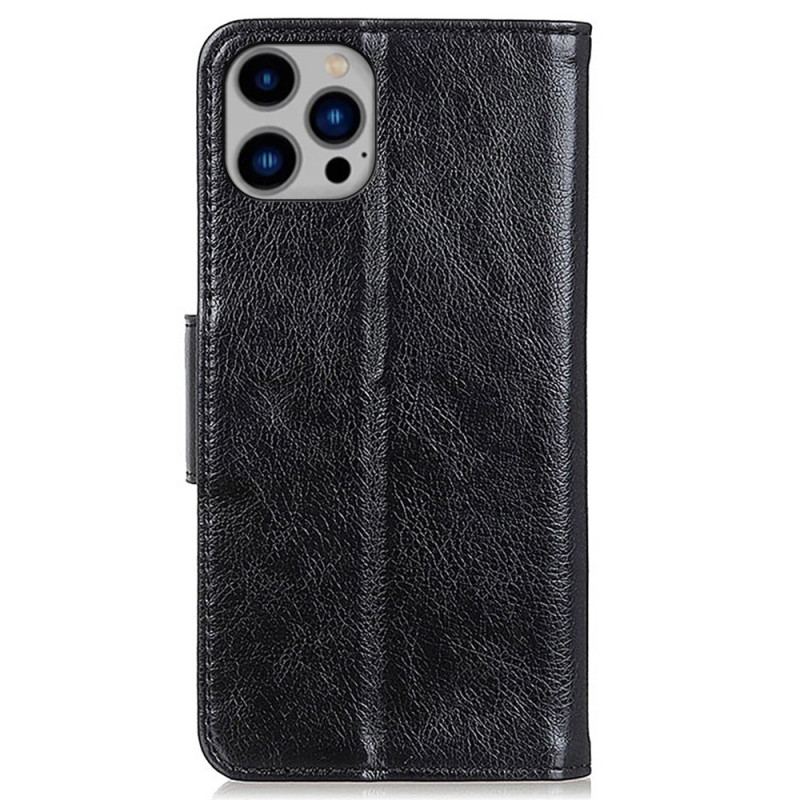 Capa Flip Para iPhone 14 Plus Couro Napa Rachado