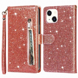 Capa Folio Para iPhone 14 Plus Bolsa De Moedas Glitter