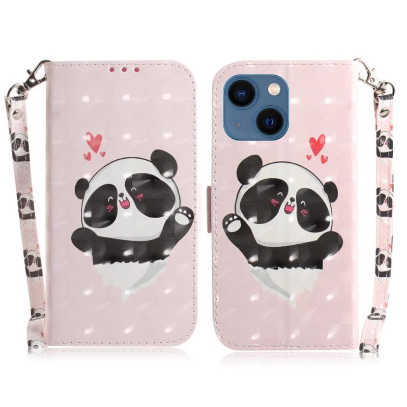 Capa Folio Para iPhone 14 Plus De Cordão Strappy Panda
