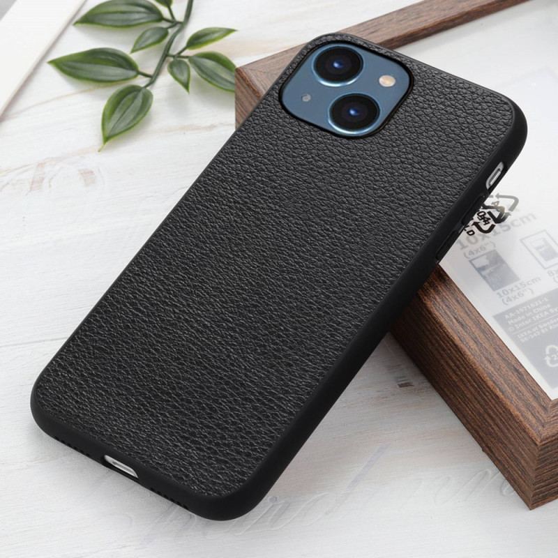 Capa Para iPhone 14 Plus Couro Lichia Genuíno