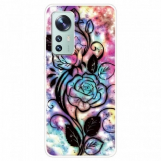 Capa De Celular Para Xiaomi 12 / 12X Gráfico De Flor De Silicone