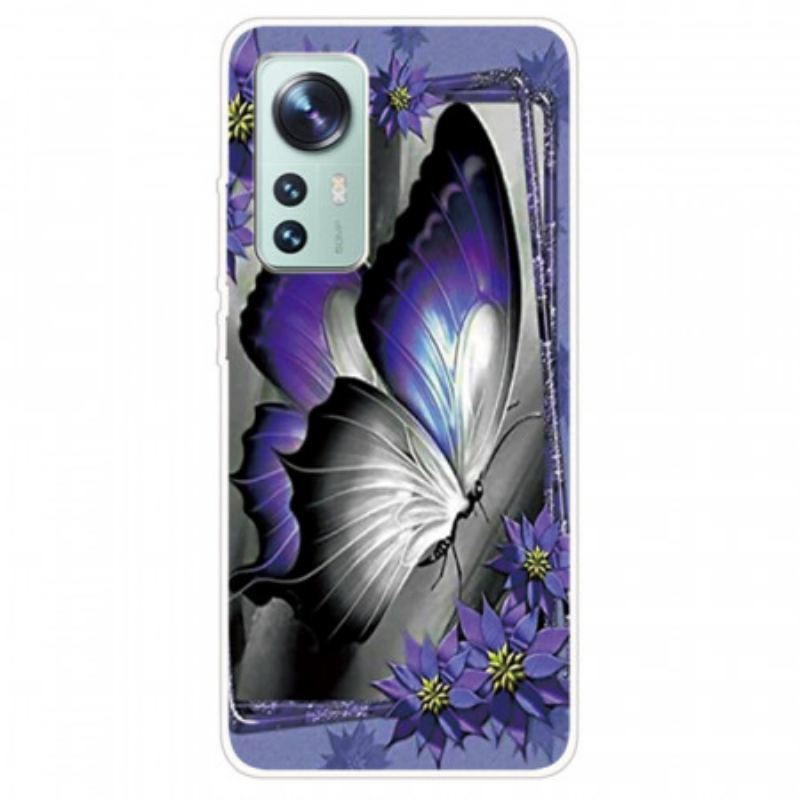 Capa De Celular Para Xiaomi 12 / 12X Silicone Borboleta Roxa