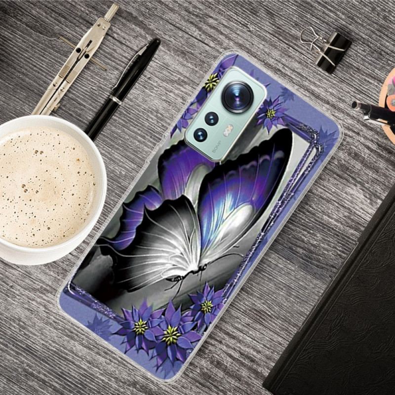 Capa De Celular Para Xiaomi 12 / 12X Silicone Borboleta Roxa