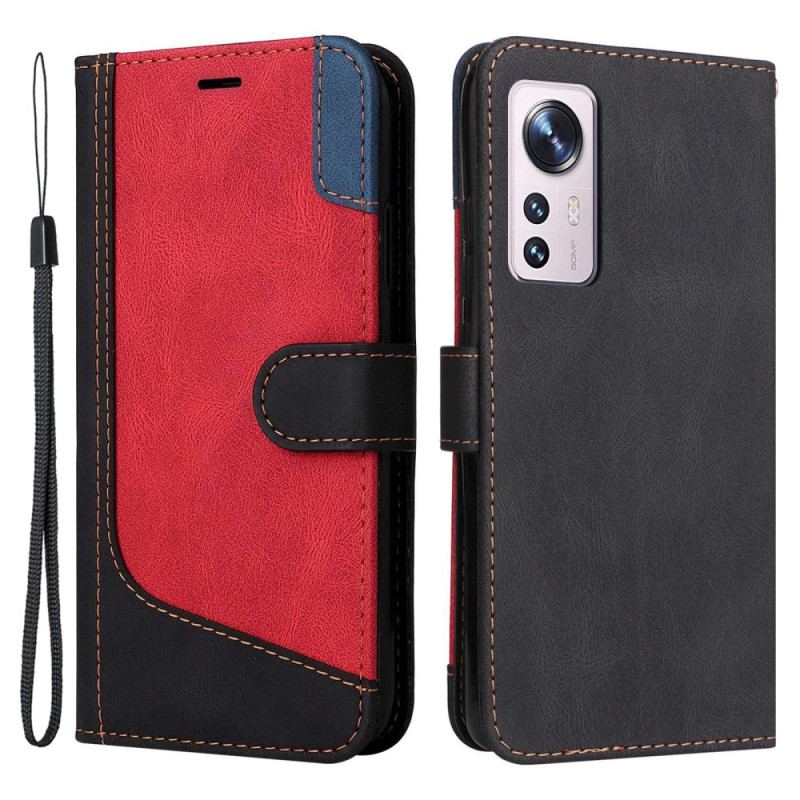 Capa De Couro Para Xiaomi 12 / 12X De Cordão Cinta Tricolor