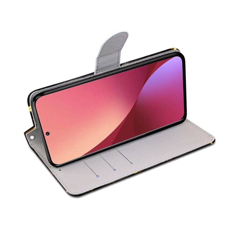 Capa De Couro Para Xiaomi 12 / 12X De Cordão Felino Com Alça