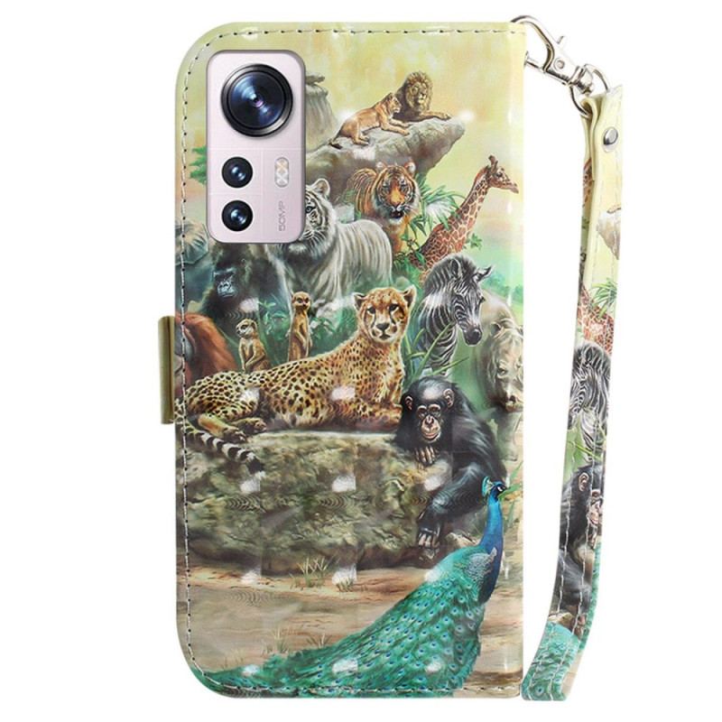 Capa Flip Para Xiaomi 12 / 12X De Cordão Animais De Safári Tanga