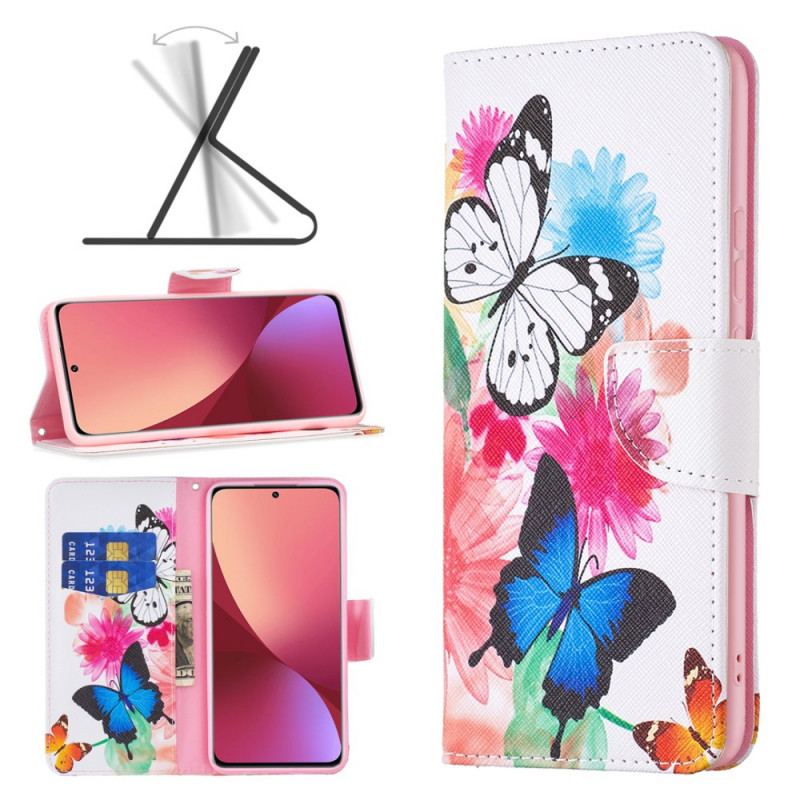 Capa Folio Para Xiaomi 12 / 12X Borboletas E Flores Pintadas