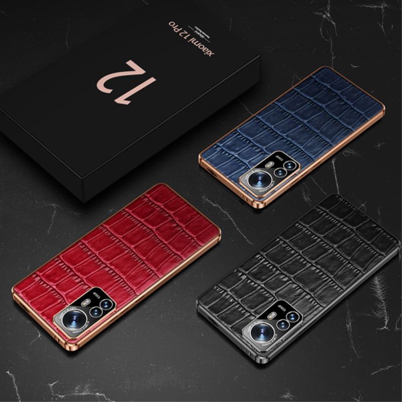 Capa Para Xiaomi 12 / 12X Couro Genuíno Com Textura De Crocodilo
