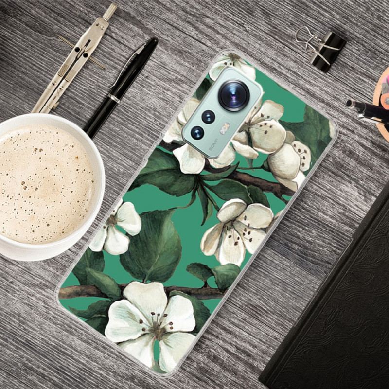 Capa Para Xiaomi 12 / 12X Flores Brancas De Silicone