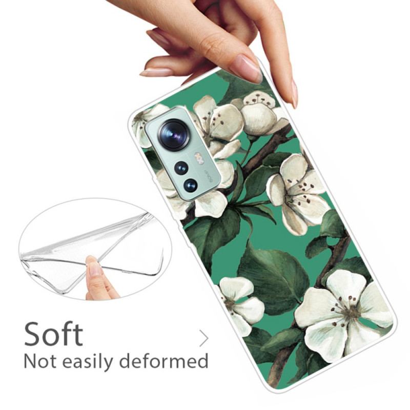 Capa Para Xiaomi 12 / 12X Flores Brancas De Silicone
