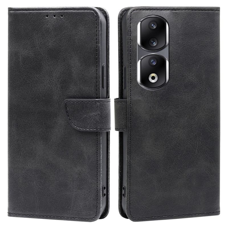 Capa Flip Para Honor 90 Pro Couro Sintético Curtido