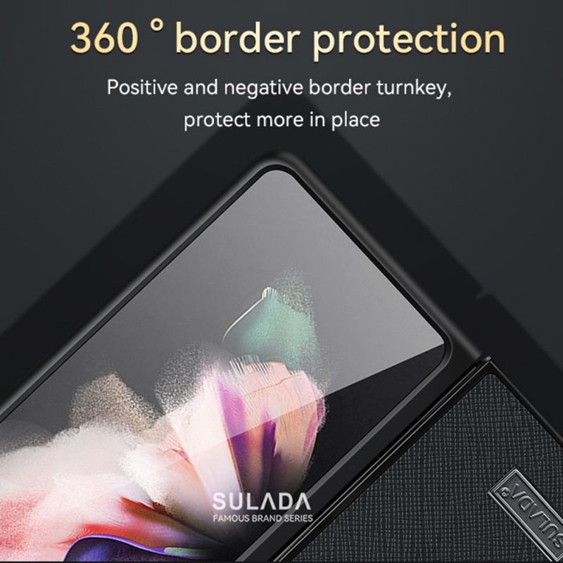 Capa De Celular Para Samsung Galaxy Z Fold 3 5G Sulada Couro Sintético Texturizado