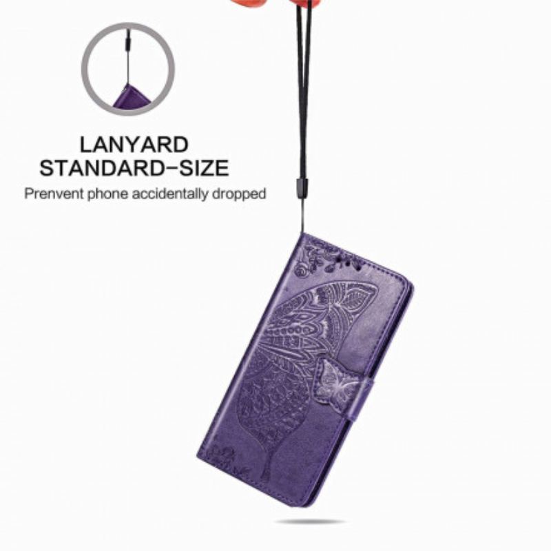 Capa Flip Para Samsung Galaxy Z Fold 3 5G Design De Borboleta Com Cordão