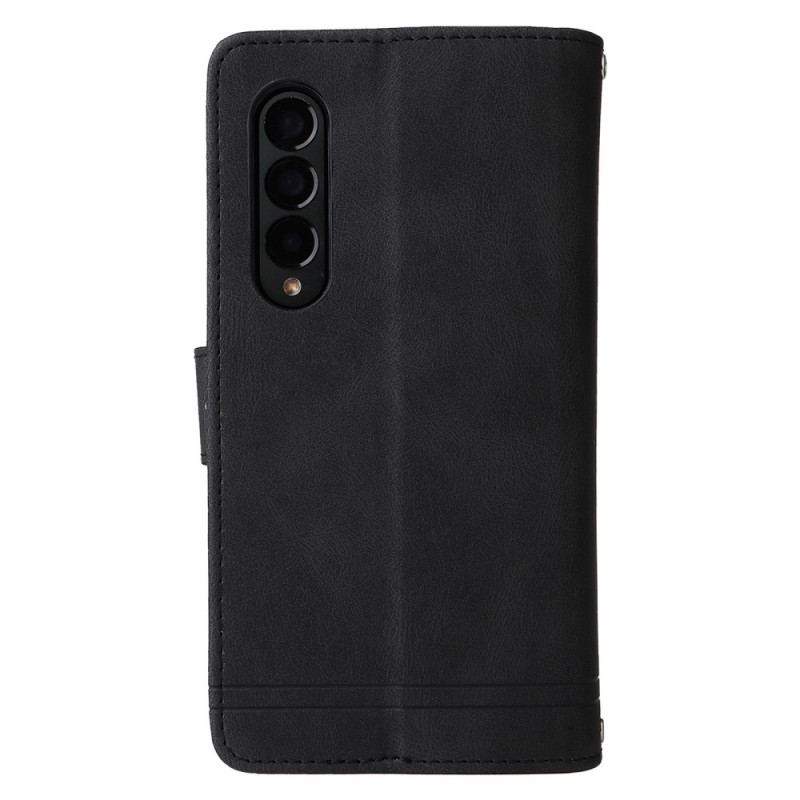 Capa Flip Para Samsung Galaxy Z Fold 3 5G Rebite Multifuncional E Cordão
