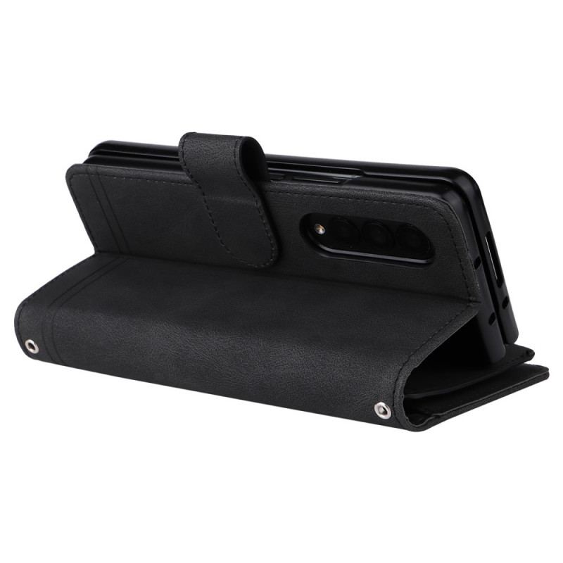 Capa Flip Para Samsung Galaxy Z Fold 3 5G Rebite Multifuncional E Cordão