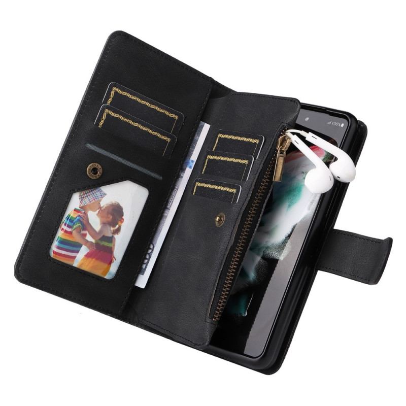 Capa Flip Para Samsung Galaxy Z Fold 3 5G Rebite Multifuncional E Cordão