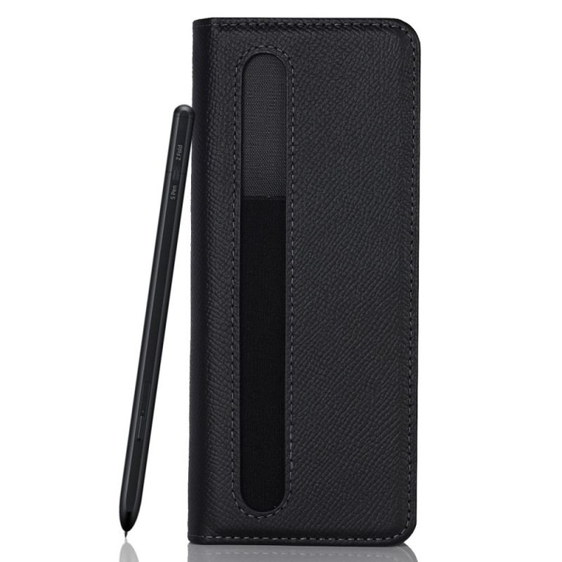 Capa Folio Para Samsung Galaxy Z Fold 3 5G Porta Caneta E Alça De Couro Genuíno