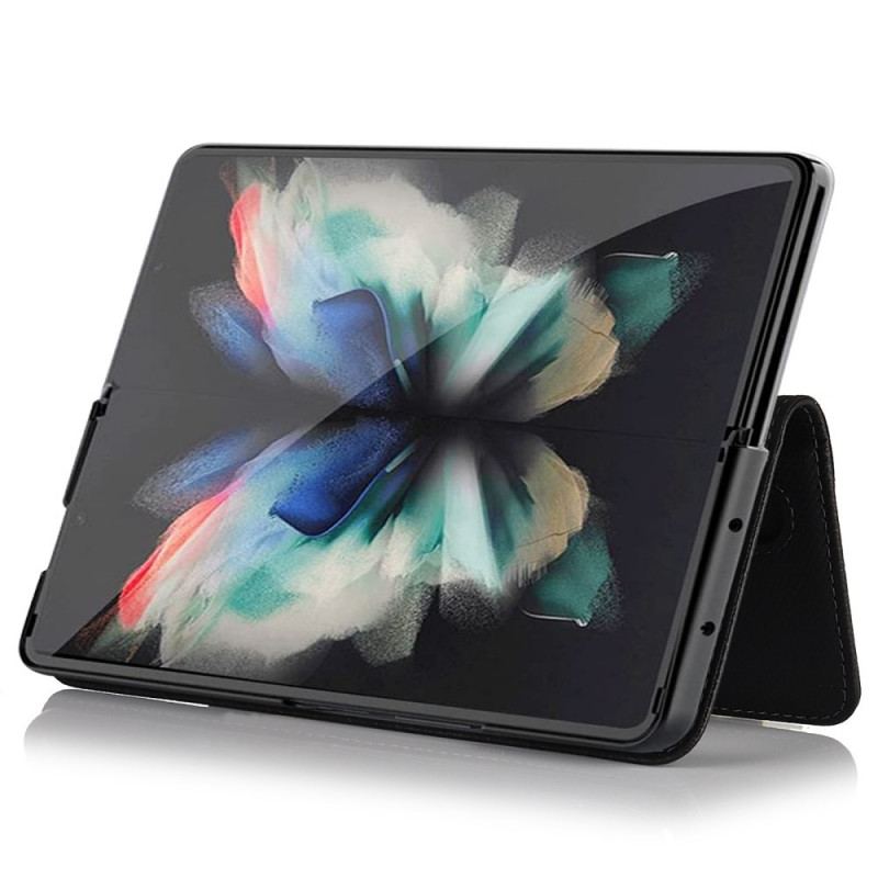 Capa Folio Para Samsung Galaxy Z Fold 3 5G Porta Caneta E Alça De Couro Genuíno