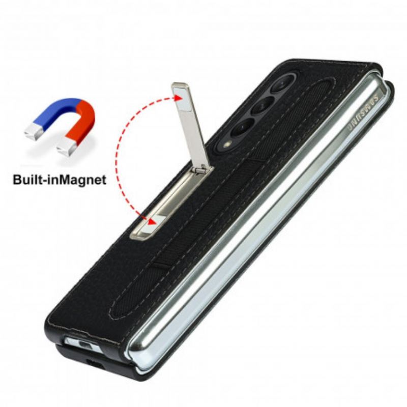 Capa Para Samsung Galaxy Z Fold 3 5G Suporte De Couro De Lichia