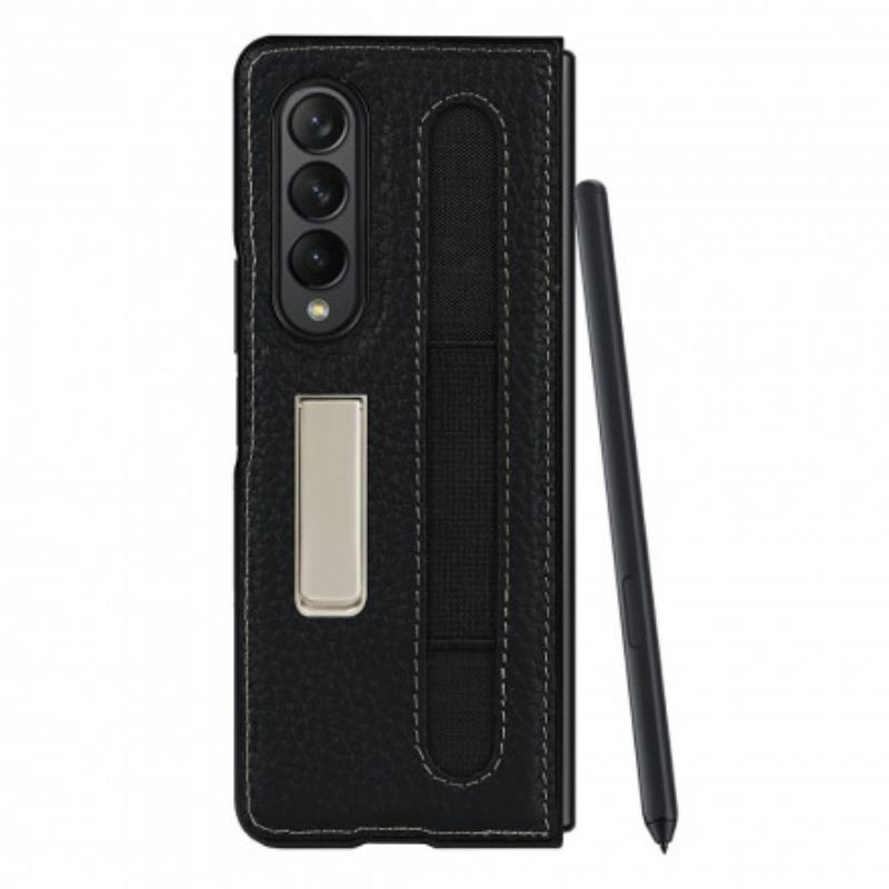 Capa Para Samsung Galaxy Z Fold 3 5G Suporte De Couro De Lichia
