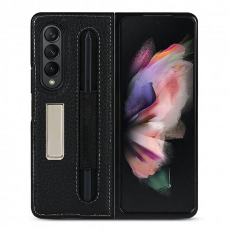 Capa Para Samsung Galaxy Z Fold 3 5G Suporte De Couro De Lichia