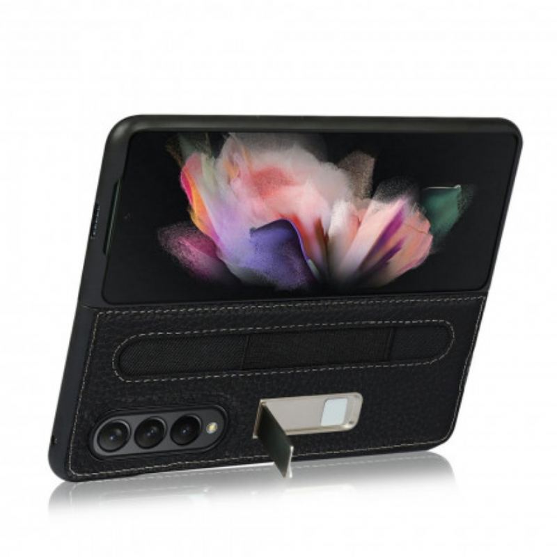 Capa Para Samsung Galaxy Z Fold 3 5G Suporte De Couro De Lichia