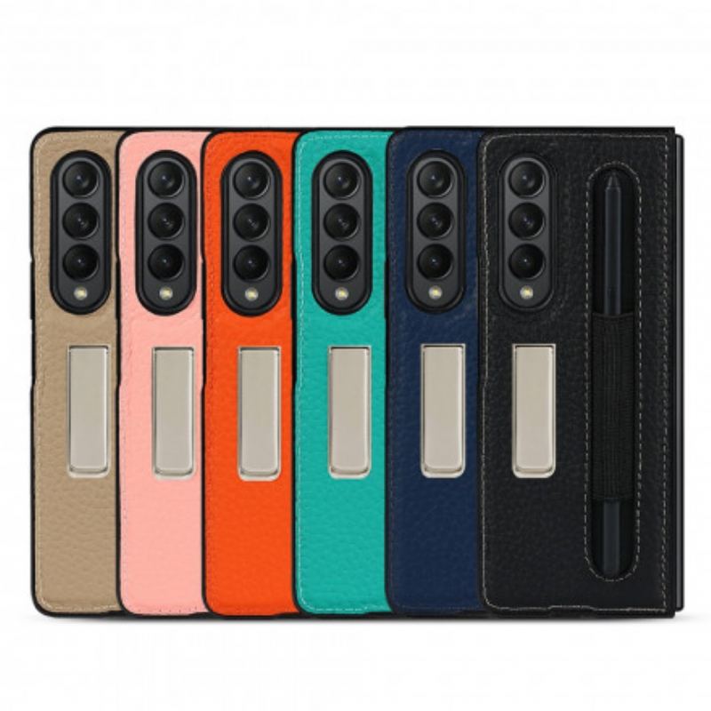 Capa Para Samsung Galaxy Z Fold 3 5G Suporte De Couro De Lichia