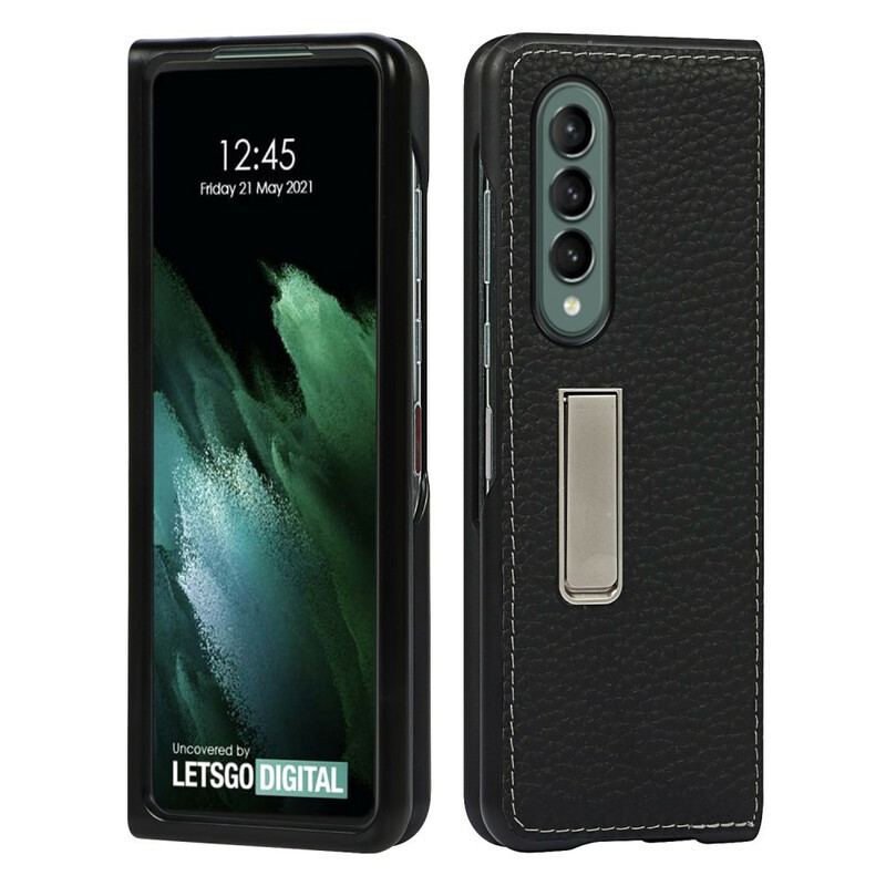 Capa Para Samsung Galaxy Z Fold 3 5G Suporte Mãos Livres De Couro De Lichia Genuíno