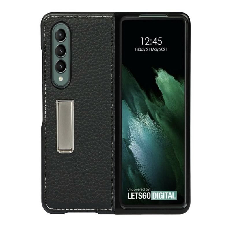 Capa Para Samsung Galaxy Z Fold 3 5G Suporte Mãos Livres De Couro De Lichia Genuíno
