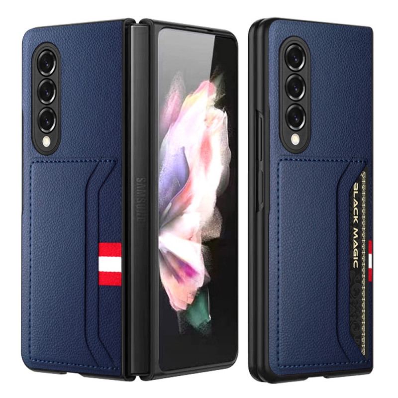Capa Para Samsung Galaxy Z Fold 3 5G Titular De Cartão Duplo De Couro De Lichia