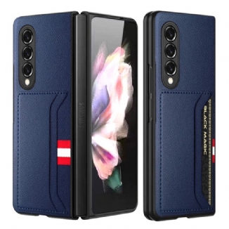 Capa Para Samsung Galaxy Z Fold 3 5G Titular De Cartão Duplo De Couro De Lichia