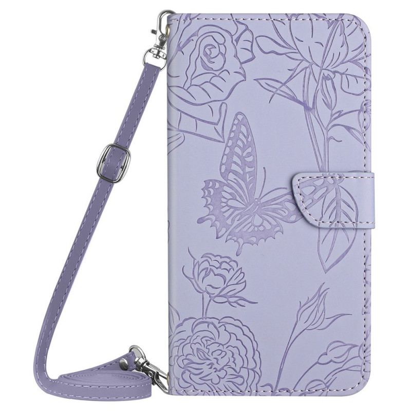 Capa Folio Para Honor Magic 4 Lite 5G Borboletas Com Alça De Ombro
