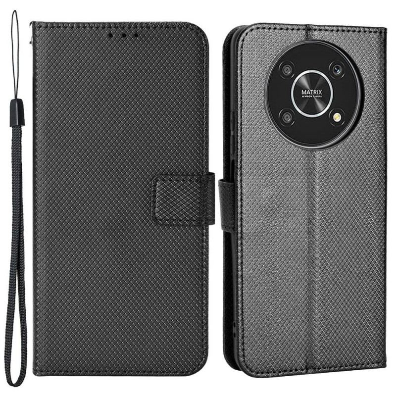 Capa Folio Para Honor Magic 4 Lite 5G De Cordão Couro Falso Estiloso Com Tiras