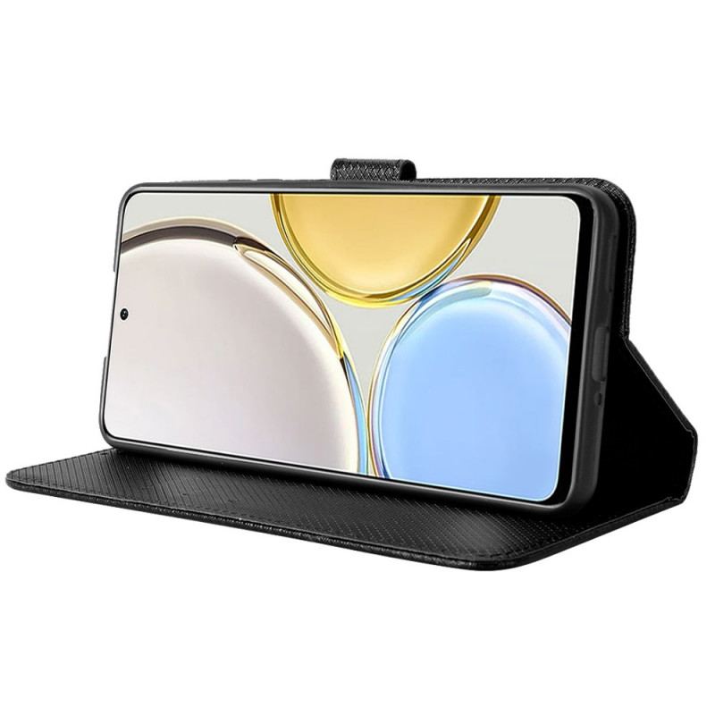 Capa Folio Para Honor Magic 4 Lite 5G De Cordão Couro Falso Estiloso Com Tiras