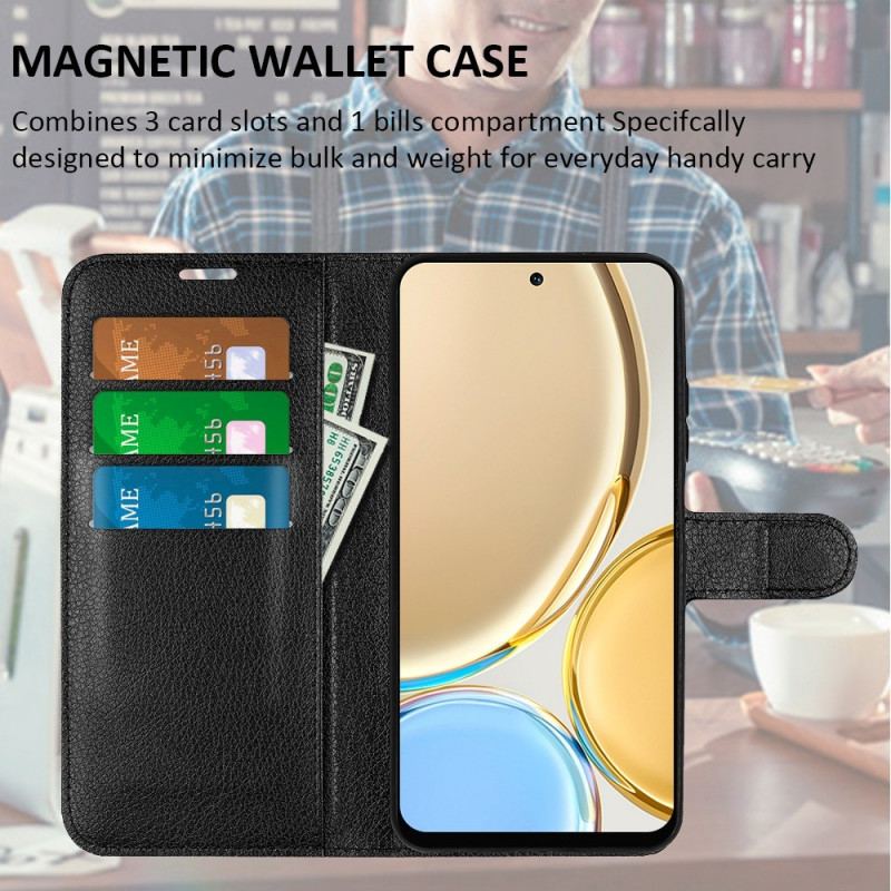 Capa Folio Para Honor Magic 4 Lite 5G Estilo Clássico De Couro