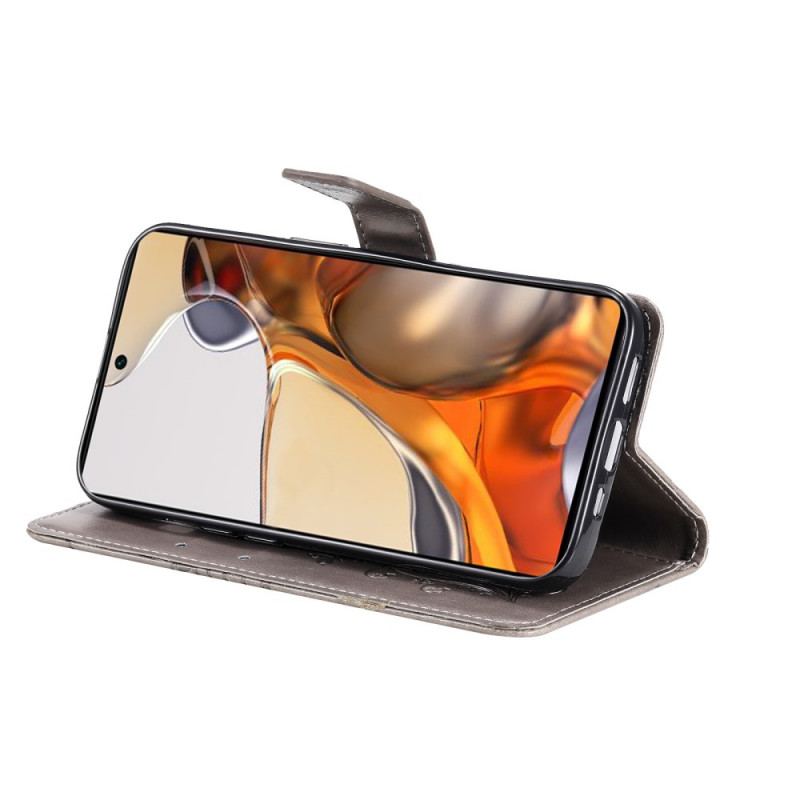 Capa De Couro Para Xiaomi 11T / 11T Pro De Cordão Borboletas Gigantes