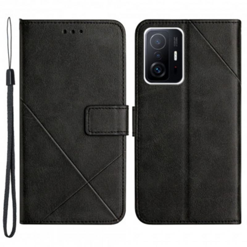 Capa De Couro Para Xiaomi 11T / 11T Pro De Cordão Estilo De Couro Geométrico Com Tiras