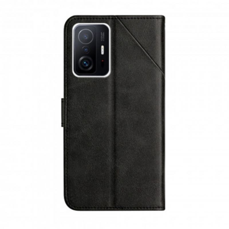 Capa De Couro Para Xiaomi 11T / 11T Pro De Cordão Estilo De Couro Geométrico Com Tiras