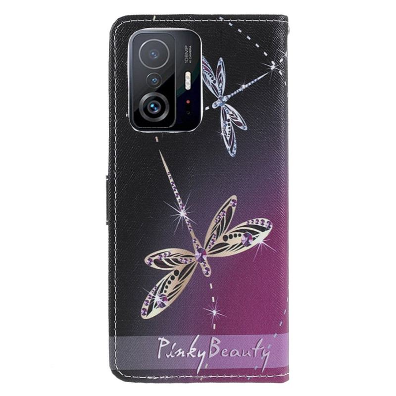 Capa De Couro Para Xiaomi 11T / 11T Pro De Cordão Libélulas Strappy