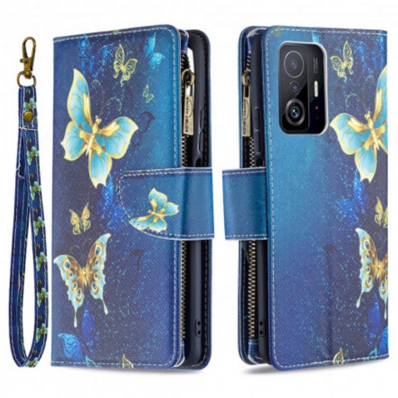 Capa Flip Para Xiaomi 11T / 11T Pro Bolso Com Zíper De Borboletas