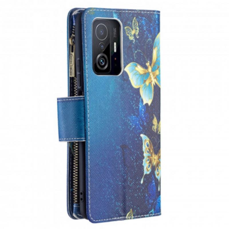 Capa Flip Para Xiaomi 11T / 11T Pro Bolso Com Zíper De Borboletas