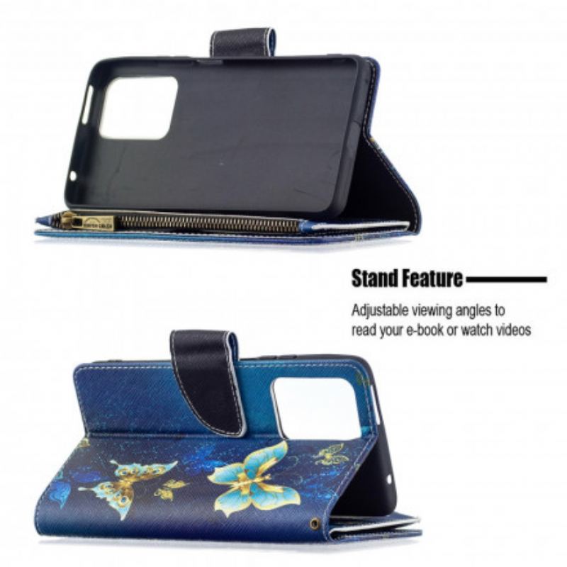 Capa Flip Para Xiaomi 11T / 11T Pro Bolso Com Zíper De Borboletas