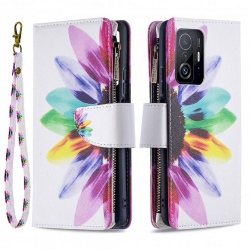 Capa Flip Para Xiaomi 11T / 11T Pro Bolso Com Zíper Flor